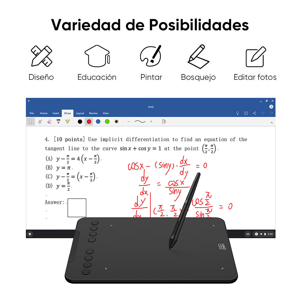 Tableta gráfica de dibujo XP-PEN DECO 01 V3 Negro Verde Rosado