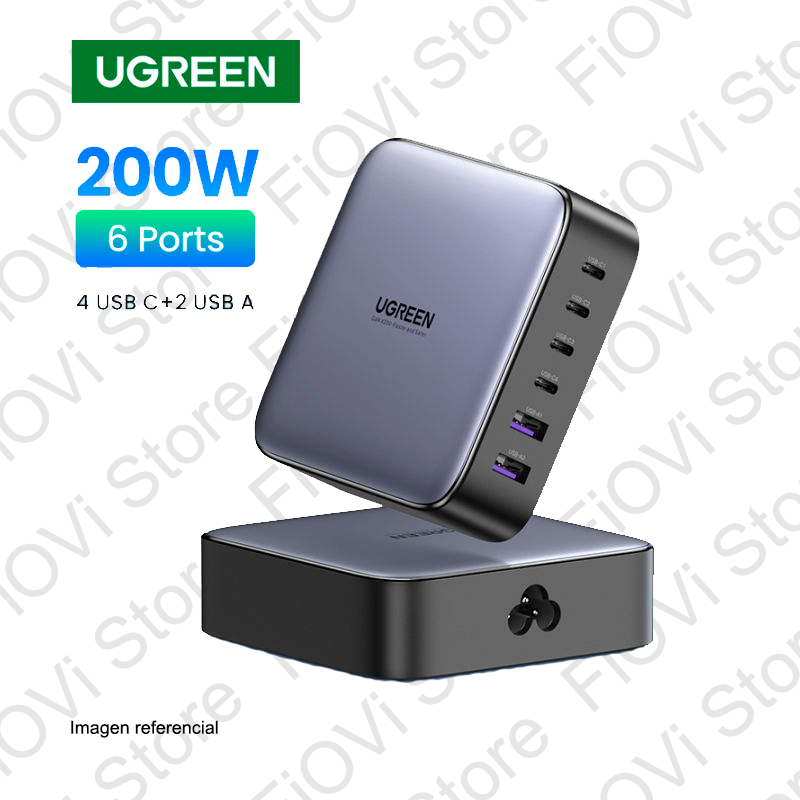 UGREEN CARGADOR RAPIDO GAN DESKTOP 200W CON 4 USB-C Y 2 USB-A (CD271-40913)
