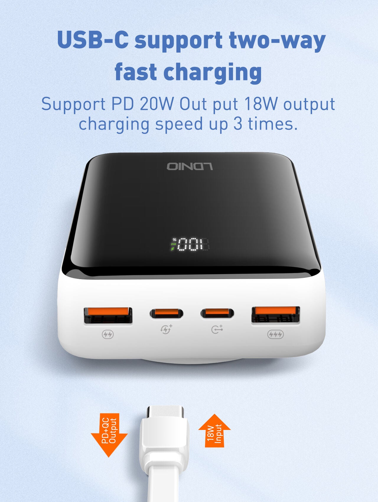 Power Bank Batería Externa 20000 mAh LDNIO Con Carga inalámbrica